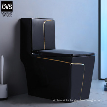 Bathroom Wc Ceramic Sanitary Wares One Piece Black Color Toilet